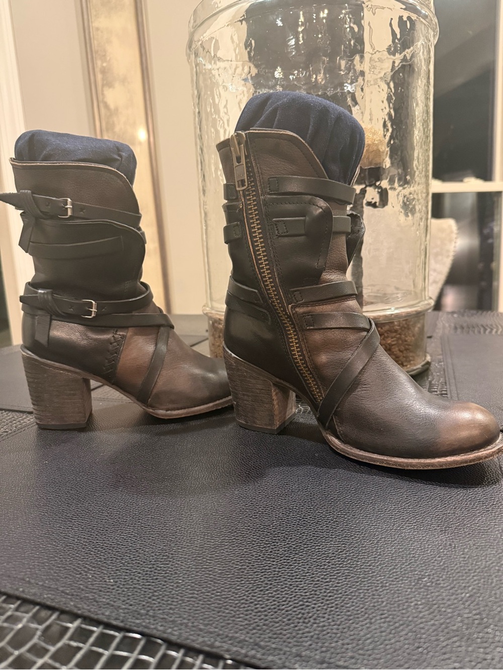 Freebird Women's Brown Leather Mid-Calf Heeled Boots - Brown